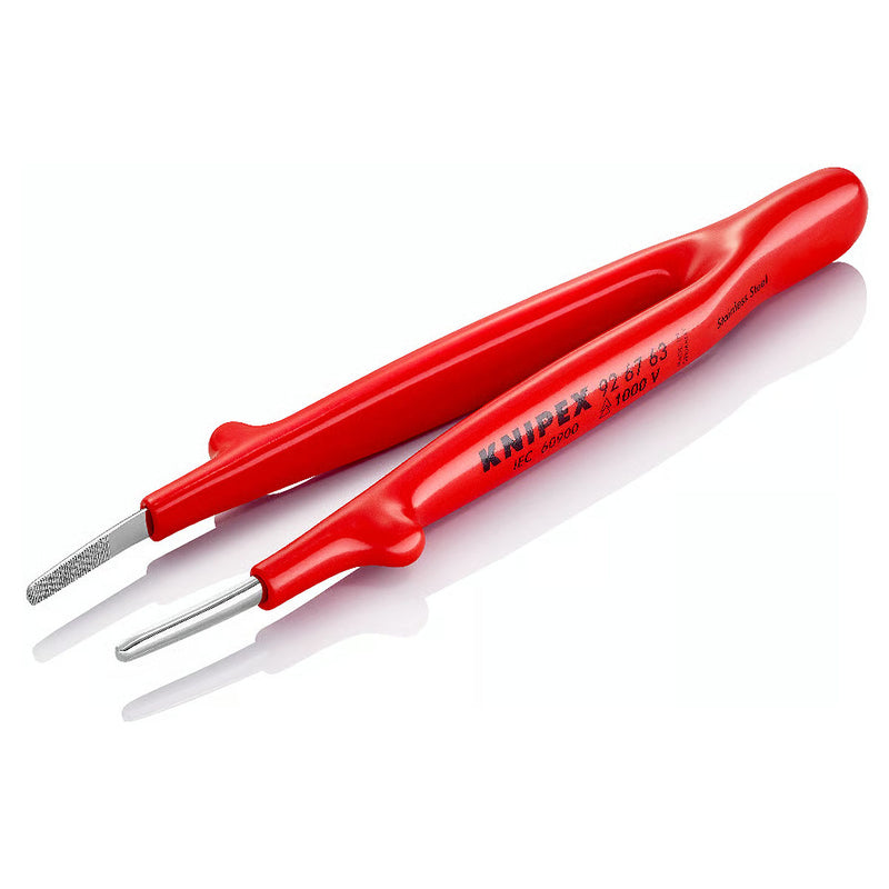Nhíp gắp linh kiện điện tử KNIPEX 92 67 63 cách điện 1000V chiều dài 145mm, đầu nhíp bè 1.3mm, bề mặt có răng khía