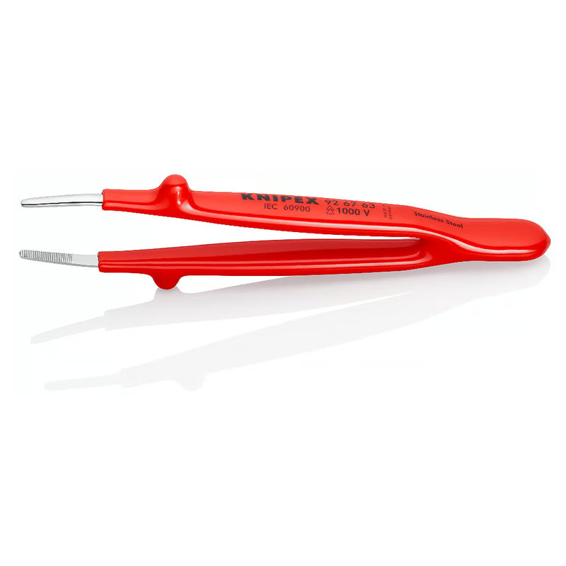 Nhíp gắp linh kiện điện tử KNIPEX 92 67 63 cách điện 1000V chiều dài 145mm, đầu nhíp bè 1.3mm, bề mặt có răng khía