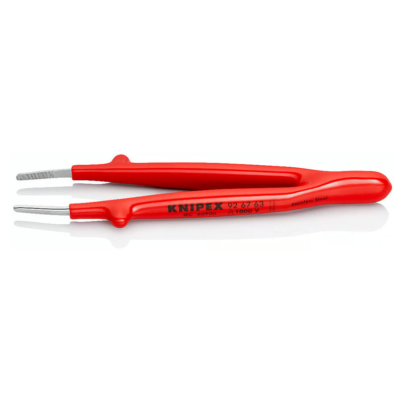 Nhíp gắp linh kiện điện tử KNIPEX 92 67 63 cách điện 1000V chiều dài 145mm, đầu nhíp bè 1.3mm, bề mặt có răng khía