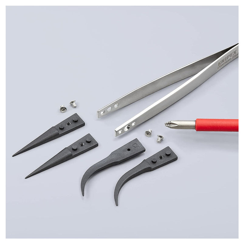 Nhíp gắp linh kiện điện tử, chống tĩnh điện, đầu nhíp thay thế được KNIPEX 92 81 05 kích thước đầu mũi 0.7 x 0.6mm