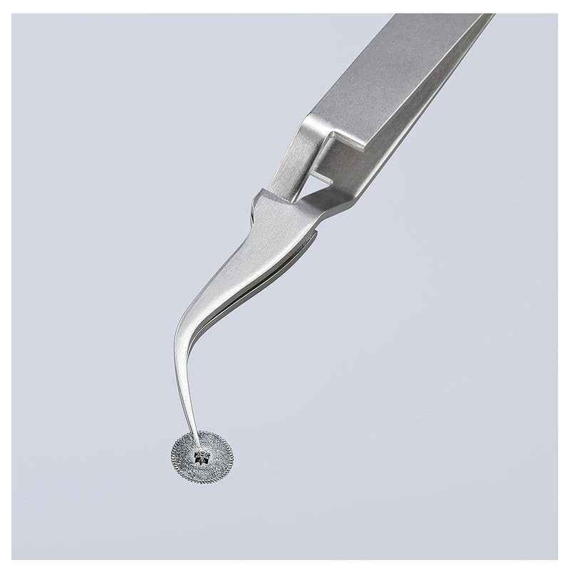 Nhíp gắp linh kiện điện tử, cơ chế kẹp tự động, mũi siêu nhọn cong 45°  KNIPEX 92 91 03 kích thước đầu mũi 0.22 x 0.25mm