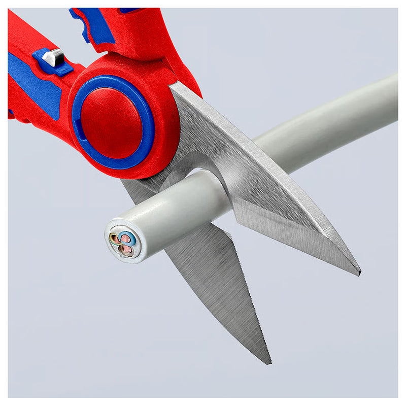 Kéo cắt tích hợp lỗ bấm cose, chuyên dùng cho thợ điện KNIPEX 95 05 10 SB chiều dài 190mm, tay cầm bọc nhựa chống trượt