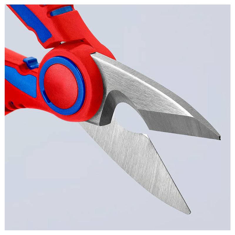 Kéo cắt tích hợp lỗ bấm cose, chuyên dùng cho thợ điện KNIPEX 95 05 10 SB chiều dài 190mm, tay cầm bọc nhựa chống trượt