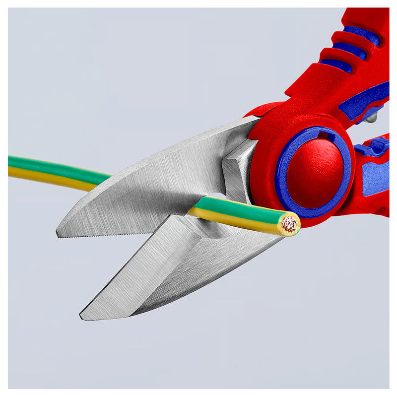 Kéo cắt tích hợp lỗ bấm cose, chuyên dùng cho thợ điện KNIPEX 95 05 10 SB chiều dài 190mm, tay cầm bọc nhựa chống trượt