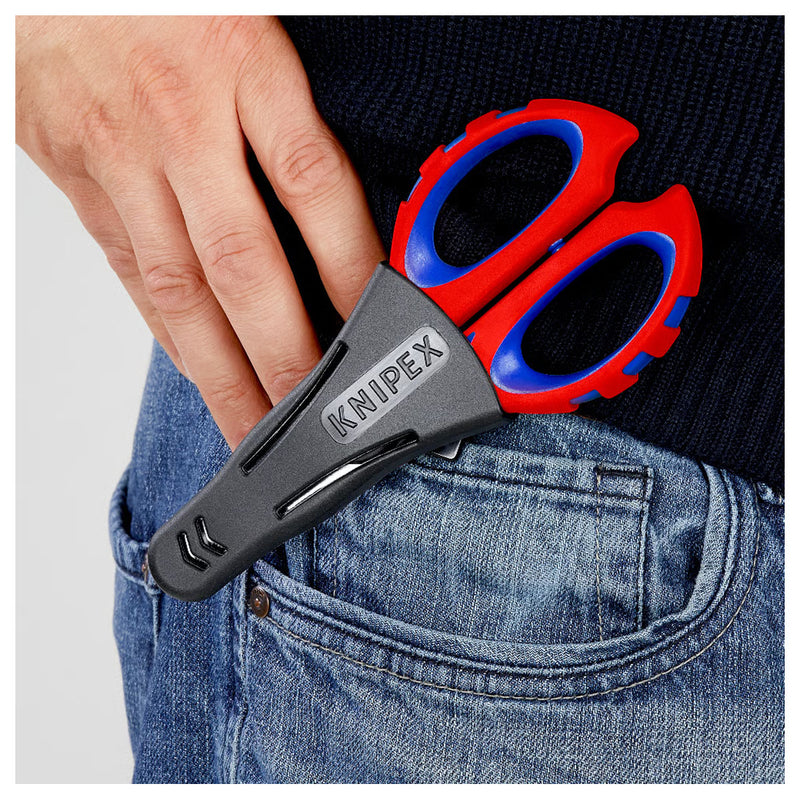 Kéo cắt tích hợp lỗ bấm cose, chuyên dùng cho thợ điện KNIPEX 95 05 10 SB chiều dài 190mm, tay cầm bọc nhựa chống trượt
