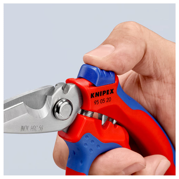 Kéo cắt lưỡi cong 45°, chuyên dùng cho thợ điện KNIPEX 95 05 20 SB chiều dài 160mm, tay cầm bọc nhựa chống trượt