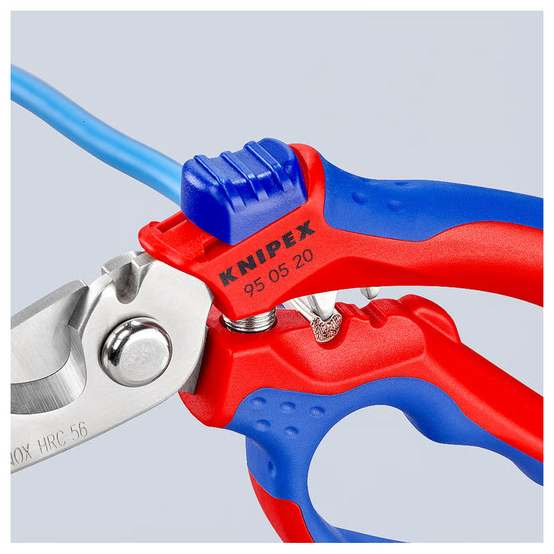 Kéo cắt lưỡi cong 45°, chuyên dùng cho thợ điện KNIPEX 95 05 20 SB chiều dài 160mm, tay cầm bọc nhựa chống trượt