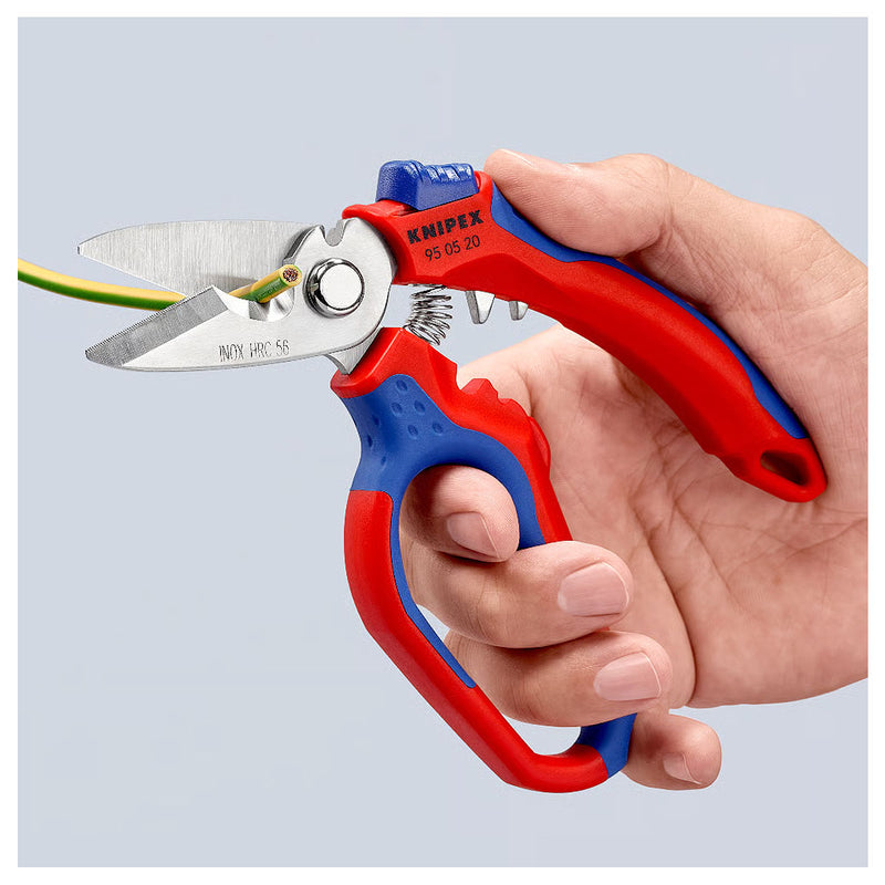 Kéo cắt lưỡi cong 45°, chuyên dùng cho thợ điện KNIPEX 95 05 20 SB chiều dài 160mm, tay cầm bọc nhựa chống trượt