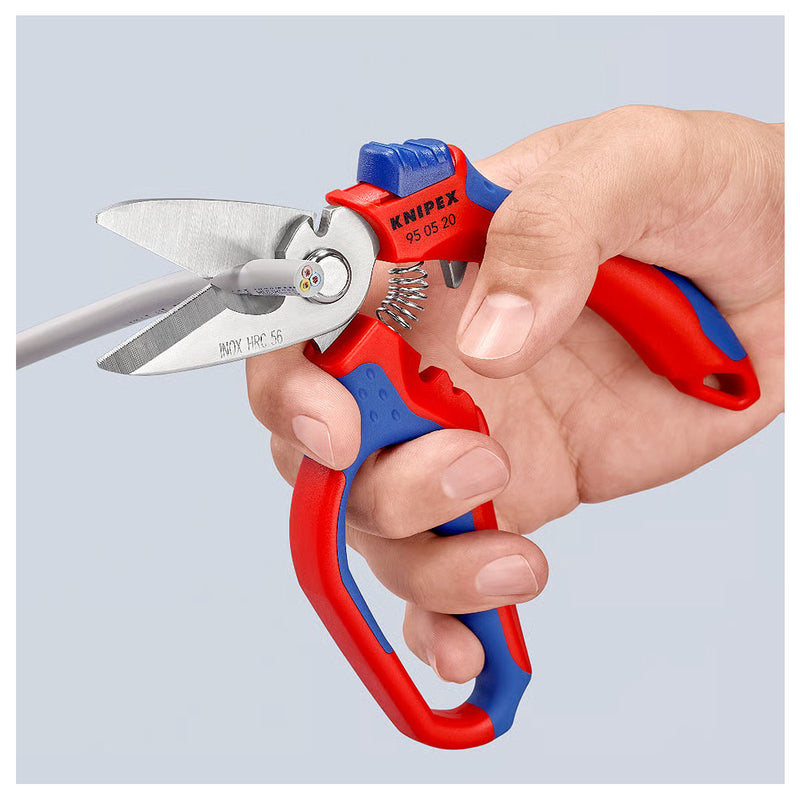 Kéo cắt lưỡi cong 45°, chuyên dùng cho thợ điện KNIPEX 95 05 20 SB chiều dài 160mm, tay cầm bọc nhựa chống trượt