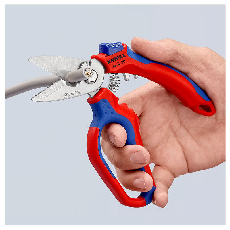 Kéo cắt lưỡi cong 45°, chuyên dùng cho thợ điện KNIPEX 95 05 20 SB chiều dài 160mm, tay cầm bọc nhựa chống trượt