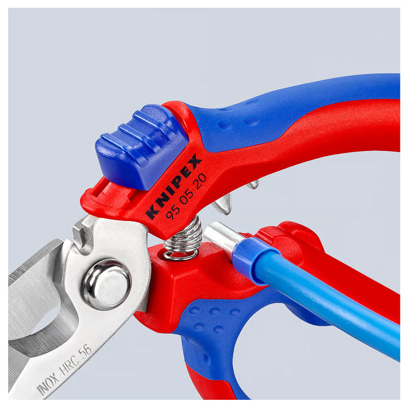 Kéo cắt lưỡi cong 45°, chuyên dùng cho thợ điện KNIPEX 95 05 20 SB chiều dài 160mm, tay cầm bọc nhựa chống trượt