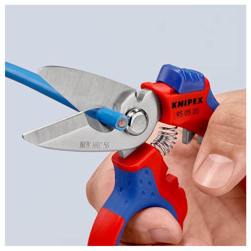 Kéo cắt lưỡi cong 45°, chuyên dùng cho thợ điện KNIPEX 95 05 20 SB chiều dài 160mm, tay cầm bọc nhựa chống trượt
