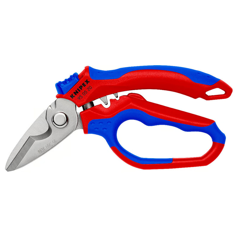 Kéo cắt lưỡi cong 45°, chuyên dùng cho thợ điện KNIPEX 95 05 20 SB chiều dài 160mm, tay cầm bọc nhựa chống trượt