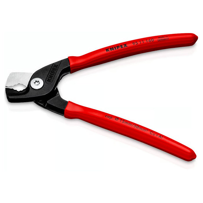 Kìm cắt cáp dòng StepCut KNIPEX 95 11 160 chiều dài 160mm, mạ đen nhám, tay cầm bọc nhựa bóng kháng dầu mở