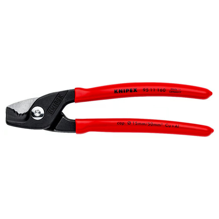 Kìm cắt cáp dòng StepCut KNIPEX 95 11 160 chiều dài 160mm, mạ đen nhám, tay cầm bọc nhựa bóng kháng dầu mở