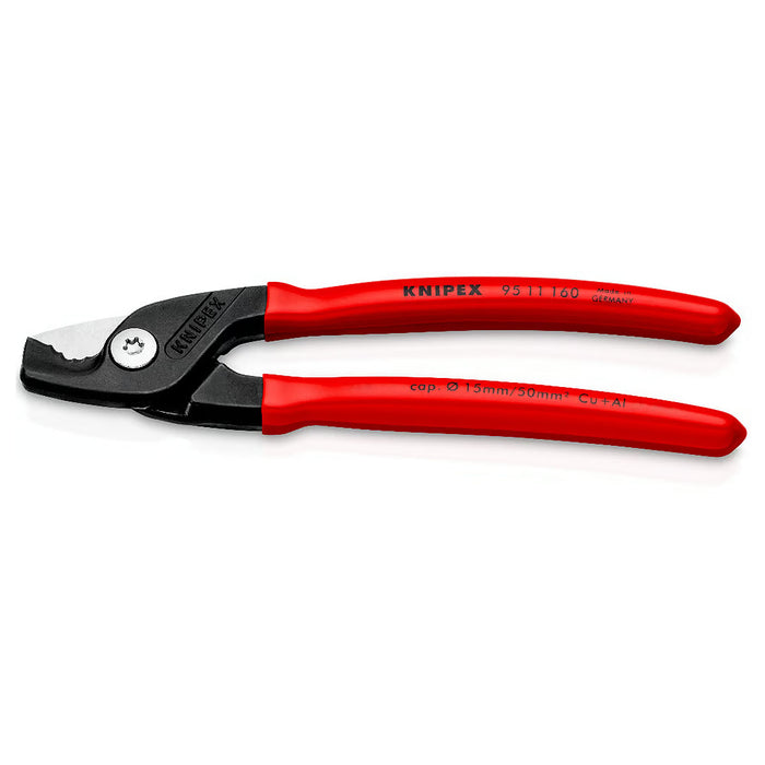 Kìm cắt cáp dòng StepCut KNIPEX 95 11 160 chiều dài 160mm, mạ đen nhám, tay cầm bọc nhựa bóng kháng dầu mở