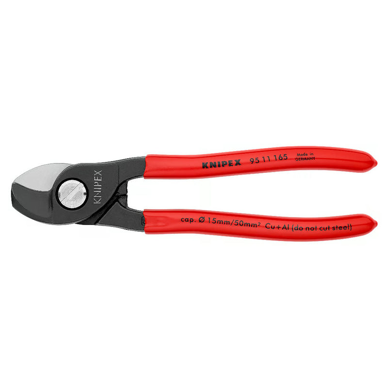Kìm cắt cáp KNIPEX 95 11 165 chiều dài 165mm, mạ đen nhám, tay cầm bọc nhựa kháng dầu mở