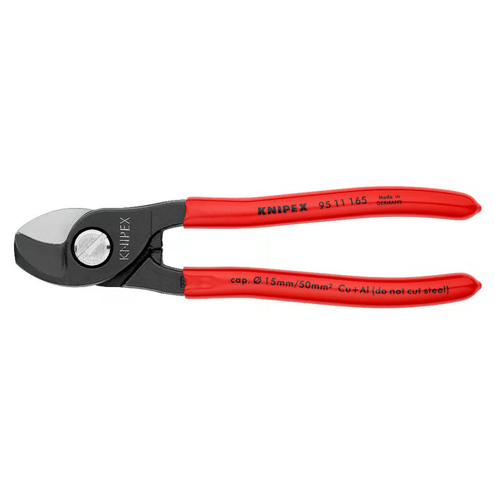 Kìm cắt cáp KNIPEX 95 11 165 chiều dài 165mm, mạ đen nhám, tay cầm bọc nhựa kháng dầu mở