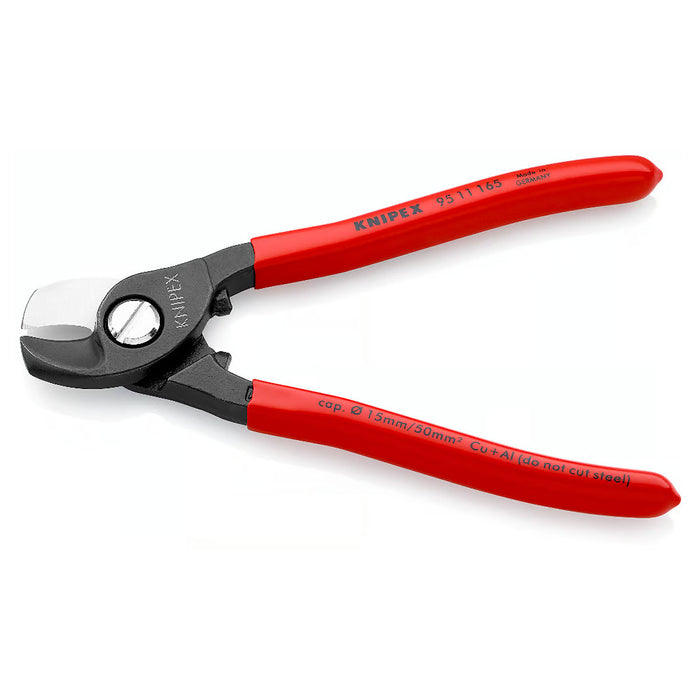 Kìm cắt cáp KNIPEX 95 11 165 chiều dài 165mm, mạ đen nhám, tay cầm bọc nhựa kháng dầu mở