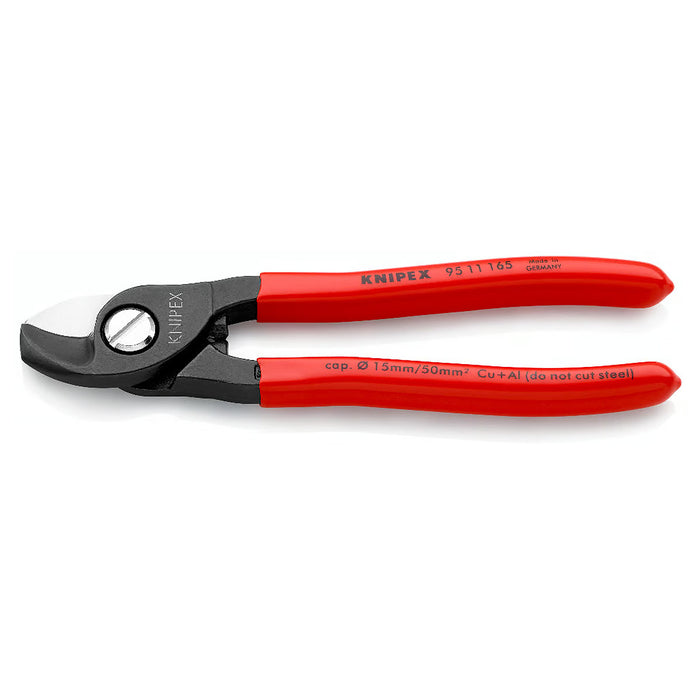 Kìm cắt cáp KNIPEX 95 11 165 chiều dài 165mm, mạ đen nhám, tay cầm bọc nhựa kháng dầu mở