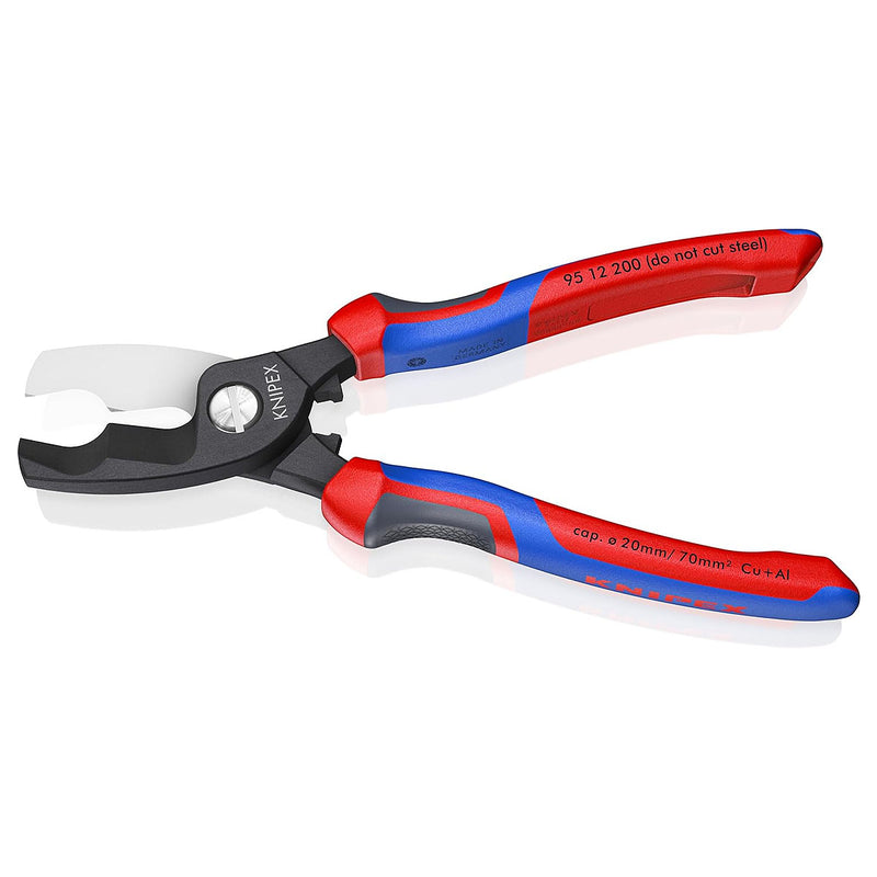 Kìm cắt cáp lưỡi kép KNIPEX 95 12 200 chiều dài 200mm, mạ đen nhám, tay cầm bọc nhựa chống trượt