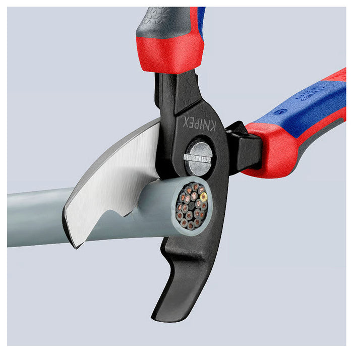 Kìm cắt cáp lưỡi kép KNIPEX 95 12 200 chiều dài 200mm, mạ đen nhám, tay cầm bọc nhựa chống trượt