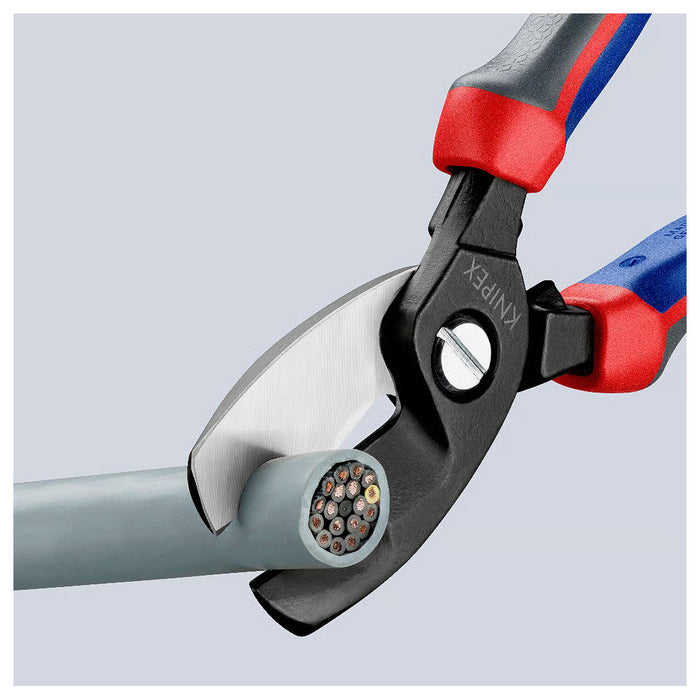 Kìm cắt cáp lưỡi kép KNIPEX 95 12 200 chiều dài 200mm, mạ đen nhám, tay cầm bọc nhựa chống trượt