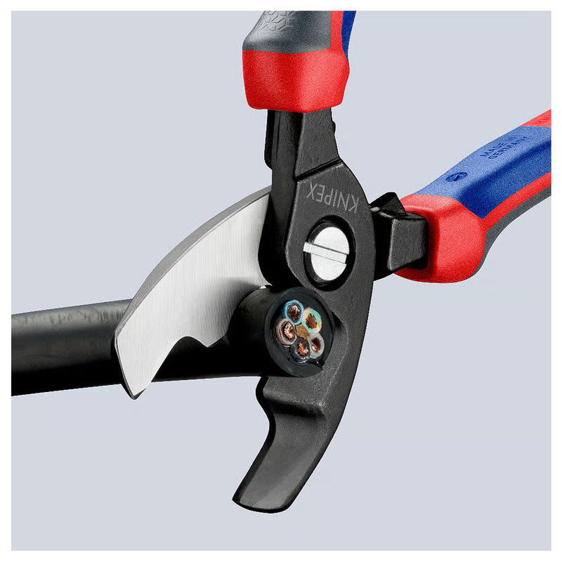 Kìm cắt cáp lưỡi kép KNIPEX 95 12 200 chiều dài 200mm, mạ đen nhám, tay cầm bọc nhựa chống trượt