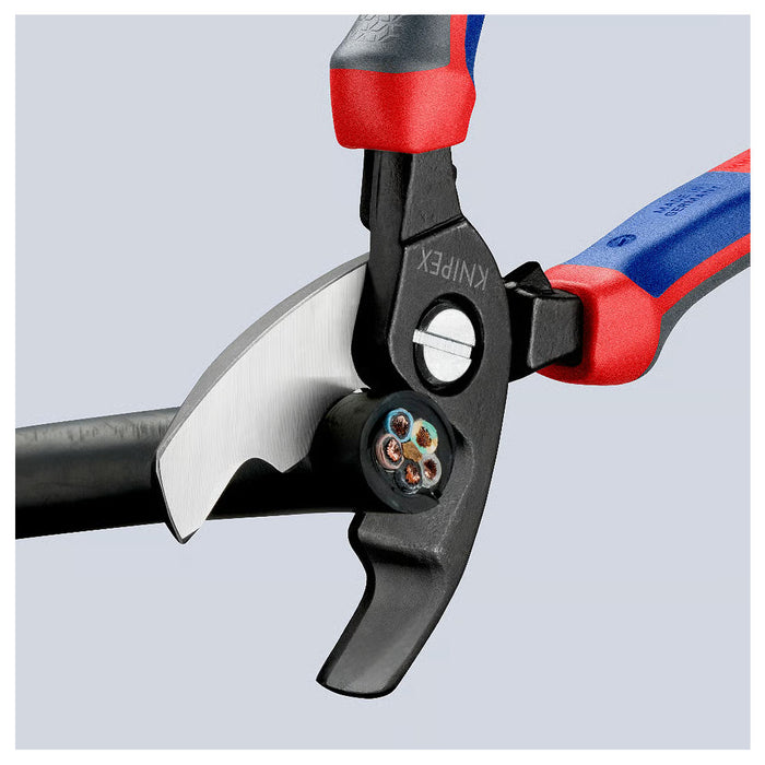 Kìm cắt cáp lưỡi kép KNIPEX 95 12 200 chiều dài 200mm, mạ đen nhám, tay cầm bọc nhựa chống trượt