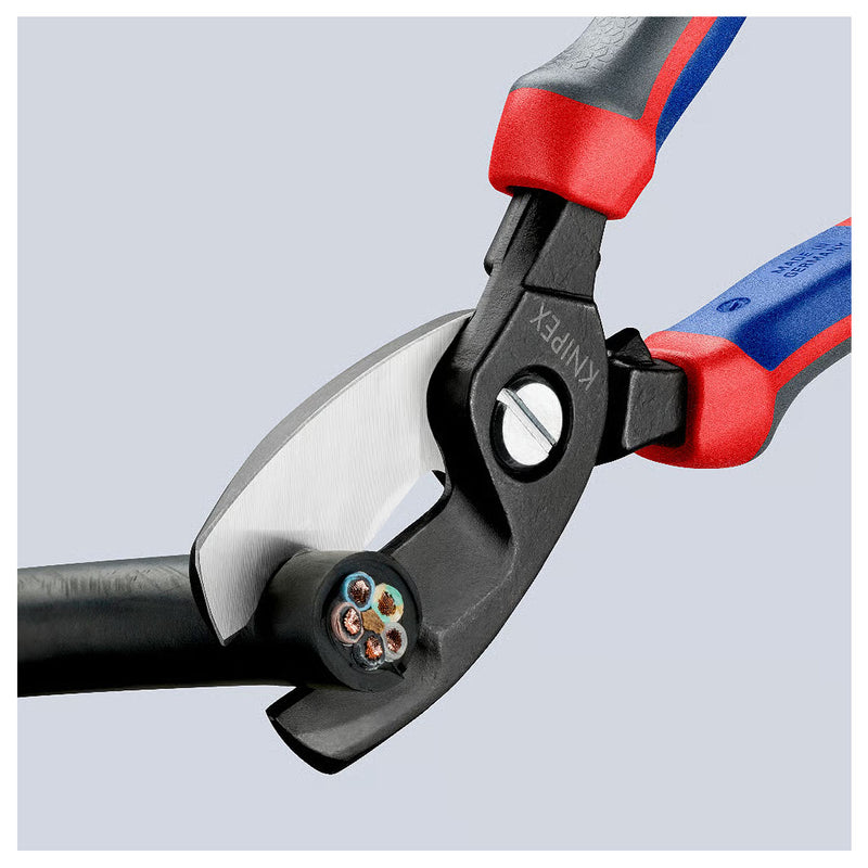 Kìm cắt cáp lưỡi kép KNIPEX 95 12 200 chiều dài 200mm, mạ đen nhám, tay cầm bọc nhựa chống trượt