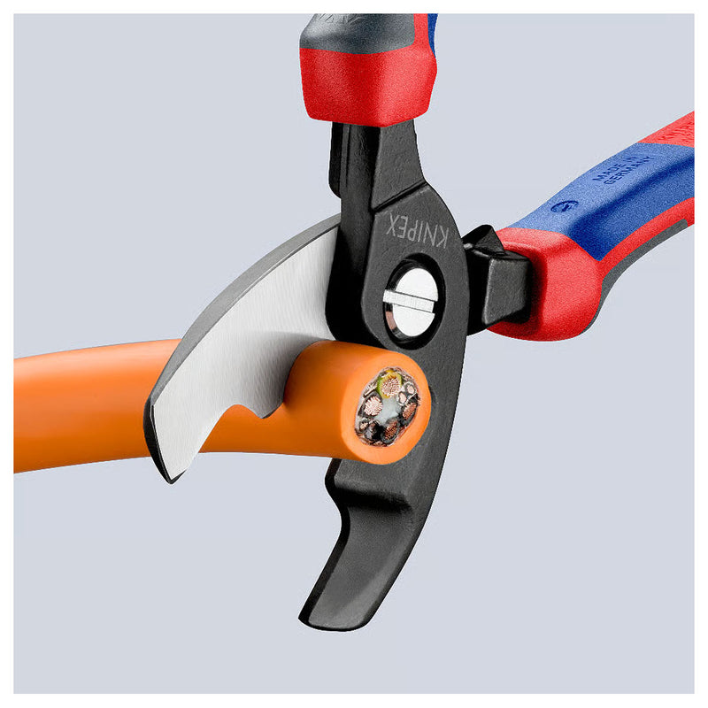 Kìm cắt cáp lưỡi kép KNIPEX 95 12 200 chiều dài 200mm, mạ đen nhám, tay cầm bọc nhựa chống trượt