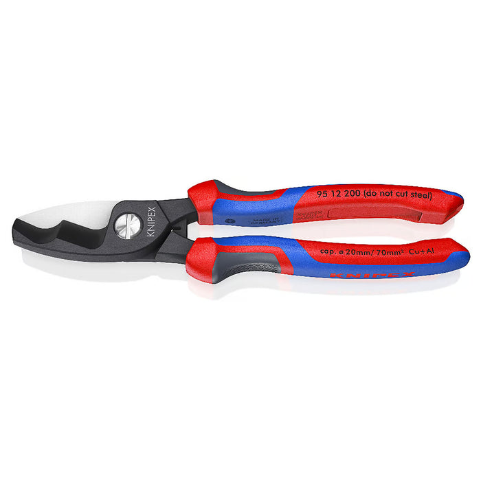 Kìm cắt cáp lưỡi kép KNIPEX 95 12 200 chiều dài 200mm, mạ đen nhám, tay cầm bọc nhựa chống trượt