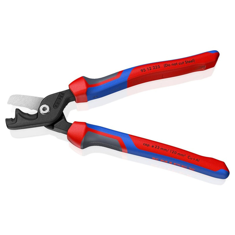 Kìm cắt cáp lưỡi kép dòng StepCut XL KNIPEX 95 12 225 chiều dài 225mm, mạ đen nhám, tay cầm bọc nhựa chống trượt