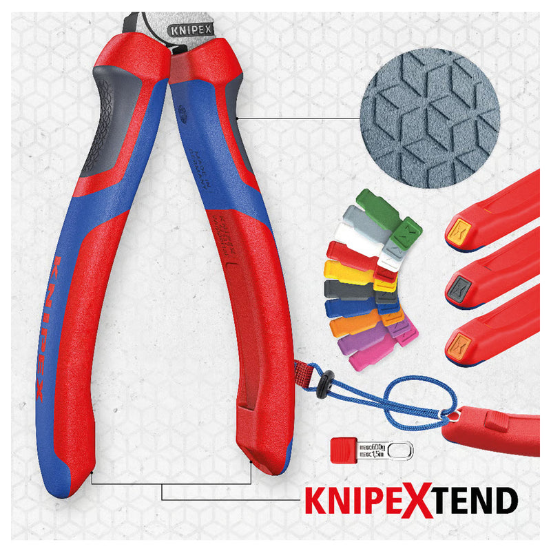 Kìm cắt cáp lưỡi kép dòng StepCut XL KNIPEX 95 12 225 chiều dài 225mm, mạ đen nhám, tay cầm bọc nhựa chống trượt