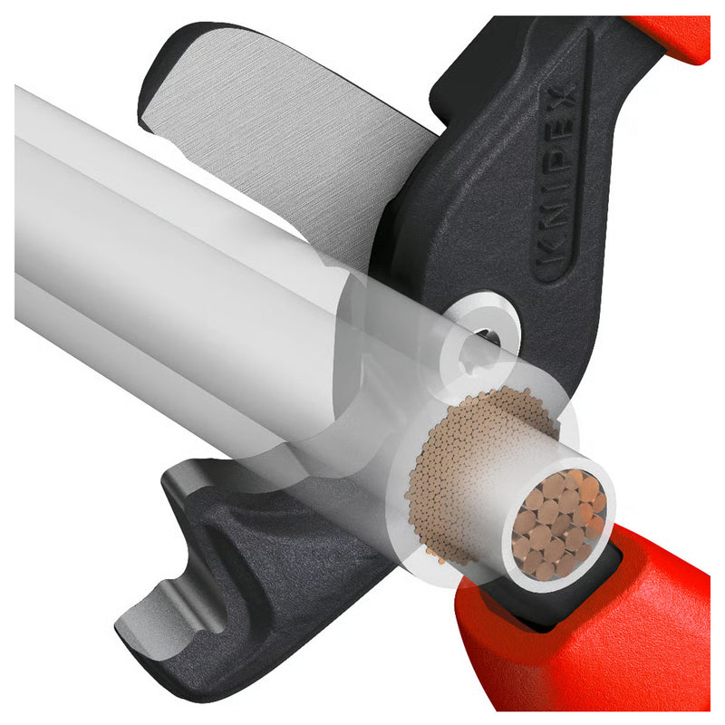 Kìm cắt cáp lưỡi kép dòng StepCut XL KNIPEX 95 12 225 chiều dài 225mm, mạ đen nhám, tay cầm bọc nhựa chống trượt