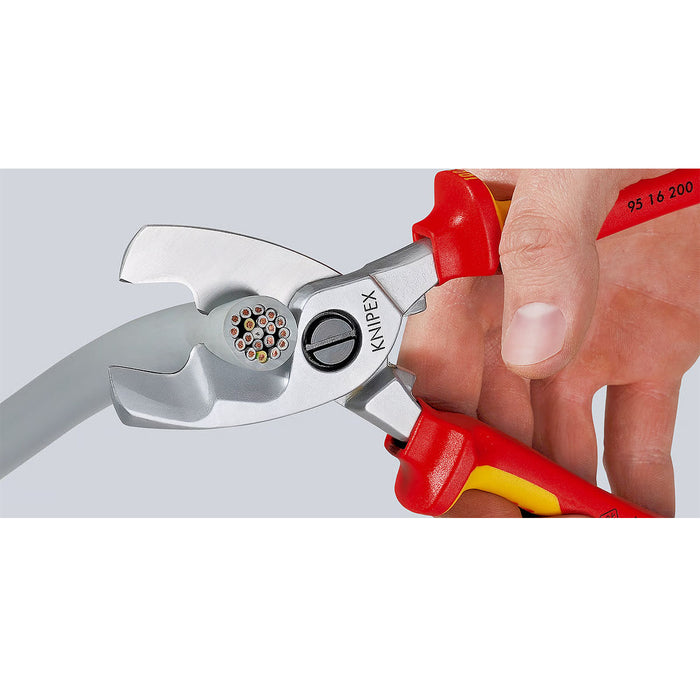 Kìm cắt cáp lưỡi kép KNIPEX 95 16 200 cách điện 1000V, mạ Chrome