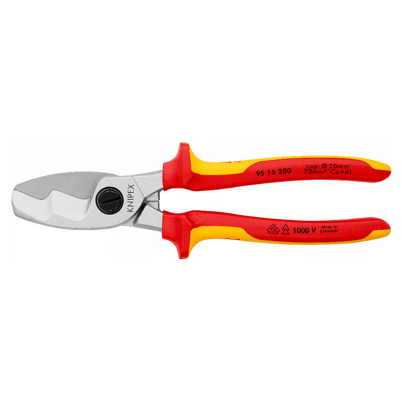 Kìm cắt cáp lưỡi kép KNIPEX 95 16 200 cách điện 1000V, mạ Chrome