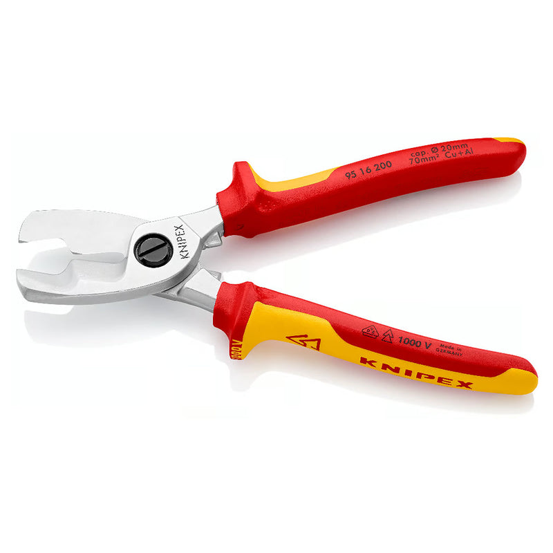 Kìm cắt cáp lưỡi kép KNIPEX 95 16 200 cách điện 1000V, mạ Chrome
