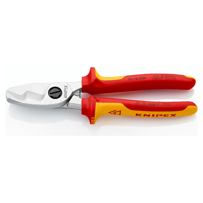 Kìm cắt cáp lưỡi kép KNIPEX 95 16 200 cách điện 1000V, mạ Chrome