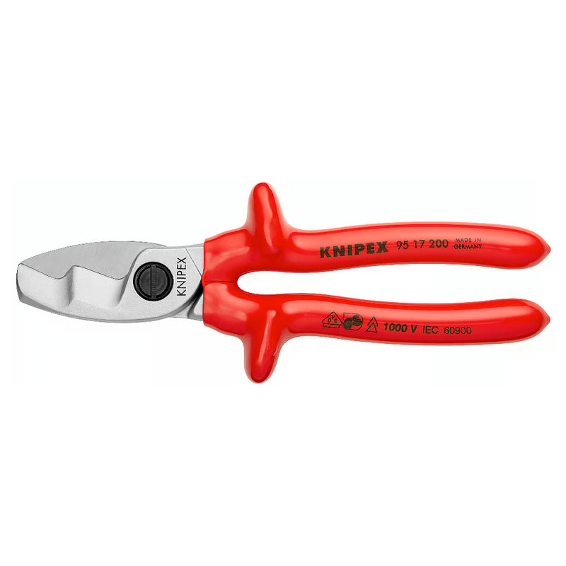 Kìm cắt cáp lưỡi kép KNIPEX 95 17 200 cách điện 1000V, mạ Chrome