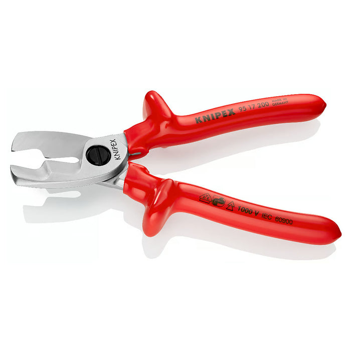 Kìm cắt cáp lưỡi kép KNIPEX 95 17 200 cách điện 1000V, mạ Chrome