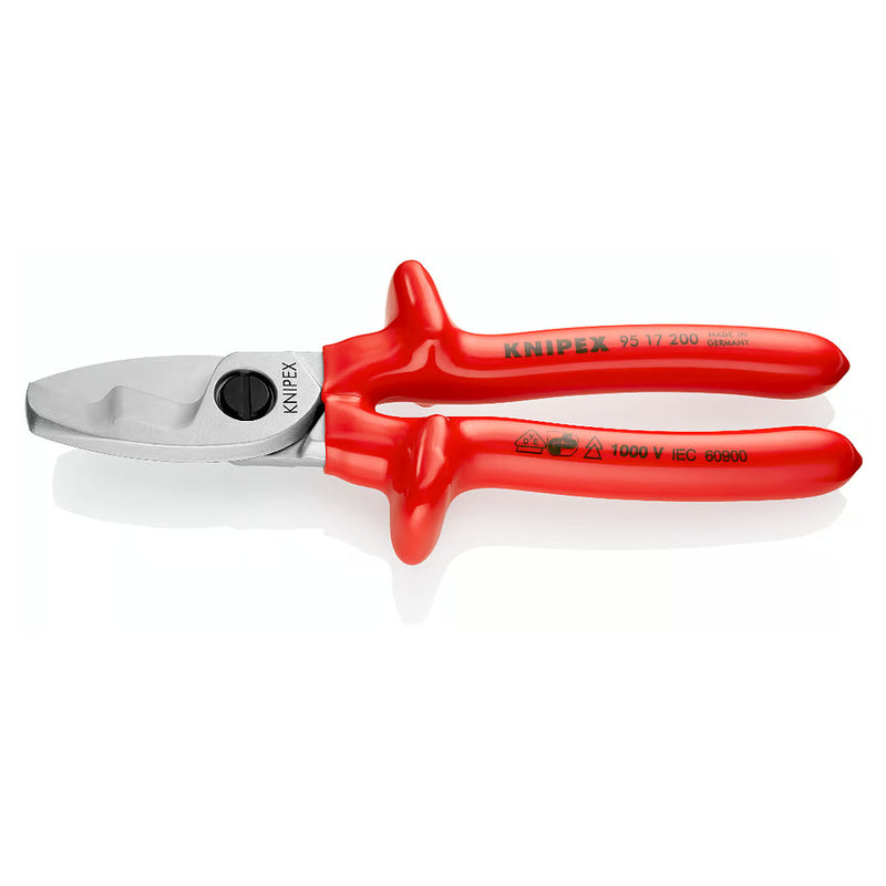 Kìm cắt cáp lưỡi kép KNIPEX 95 17 200 cách điện 1000V, mạ Chrome