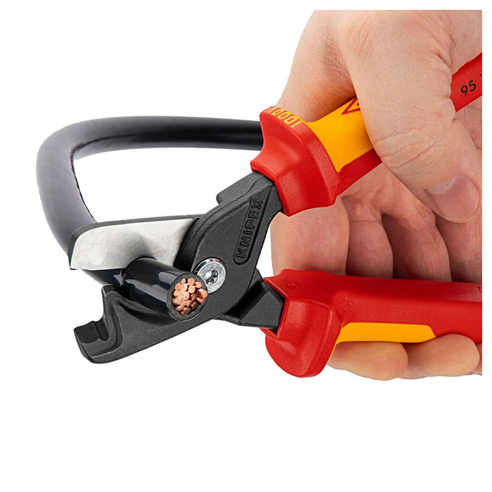 Kìm cắt cáp lưỡi kép dòng StepCut XL KNIPEX 95 18 225 cách điện 1000V chiều dài 225mm, mạ đen nhám