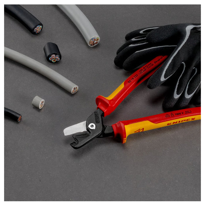 Kìm cắt cáp lưỡi kép dòng StepCut XL KNIPEX 95 18 225 cách điện 1000V chiều dài 225mm, mạ đen nhám