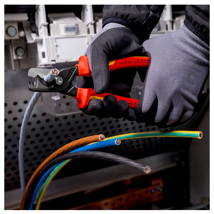 Kìm cắt cáp lưỡi kép dòng StepCut XL KNIPEX 95 18 225 cách điện 1000V chiều dài 225mm, mạ đen nhám