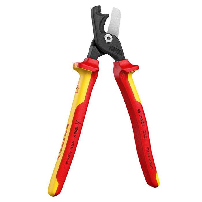 Kìm cắt cáp lưỡi kép dòng StepCut XL KNIPEX 95 18 225 cách điện 1000V chiều dài 225mm, mạ đen nhám