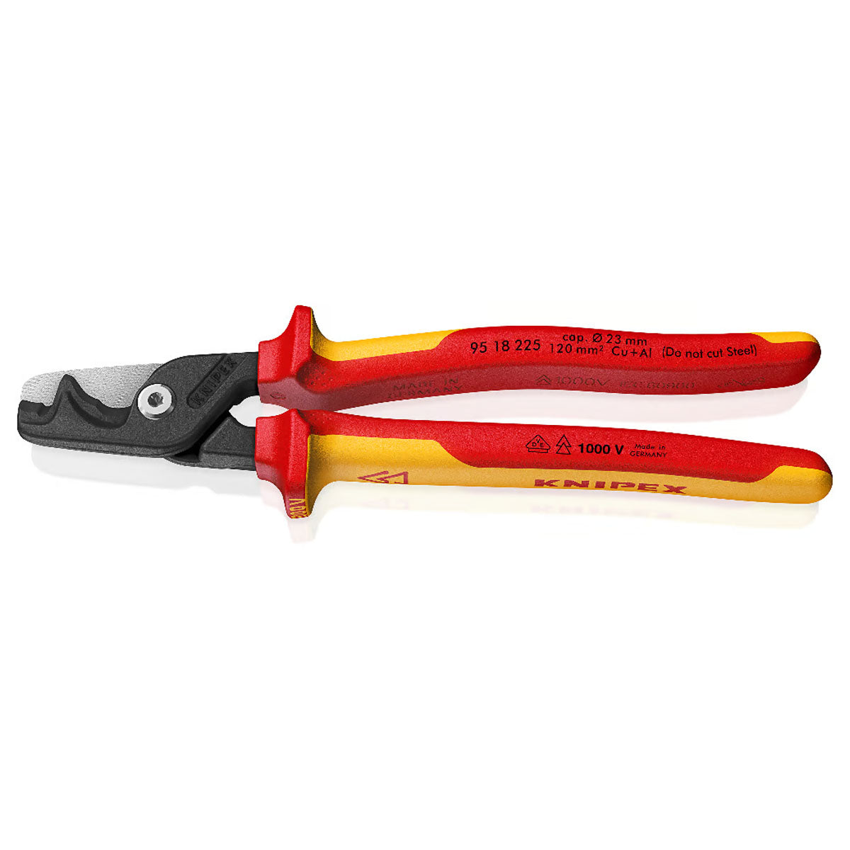 Kìm cắt cáp lưỡi kép dòng StepCut XL KNIPEX 95 18 225 cách điện 1000V chiều dài 225mm, mạ đen nhám