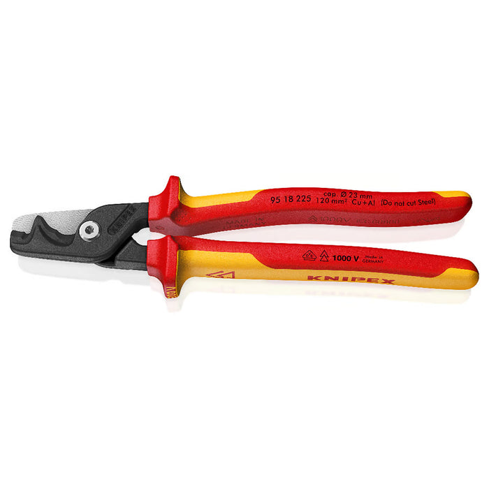 Kìm cắt cáp lưỡi kép dòng StepCut XL KNIPEX 95 18 225 cách điện 1000V chiều dài 225mm, mạ đen nhám