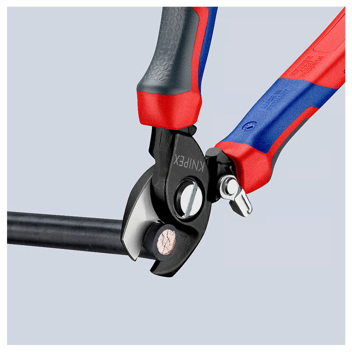 Kìm cắt cáp, tích hợp lò xo tự mở KNIPEX 95 22 165 chiều dài 165mm, mạ đen nhám, tay cầm bọc nhựa chống trượt