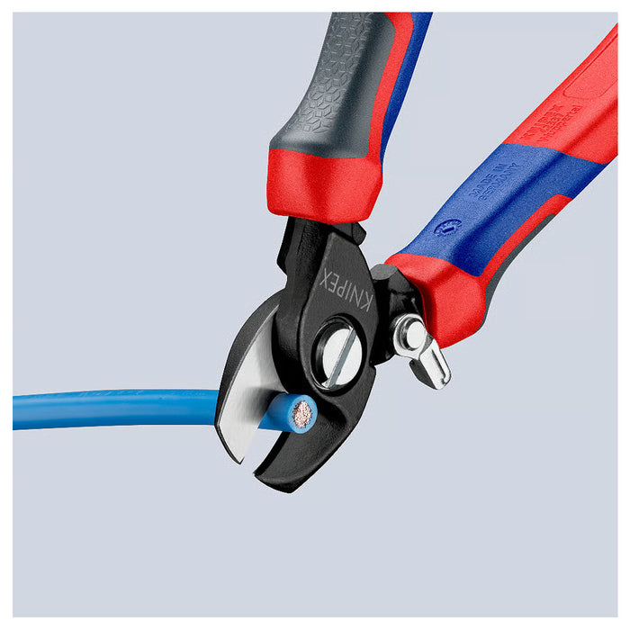 Kìm cắt cáp, tích hợp lò xo tự mở KNIPEX 95 22 165 chiều dài 165mm, mạ đen nhám, tay cầm bọc nhựa chống trượt